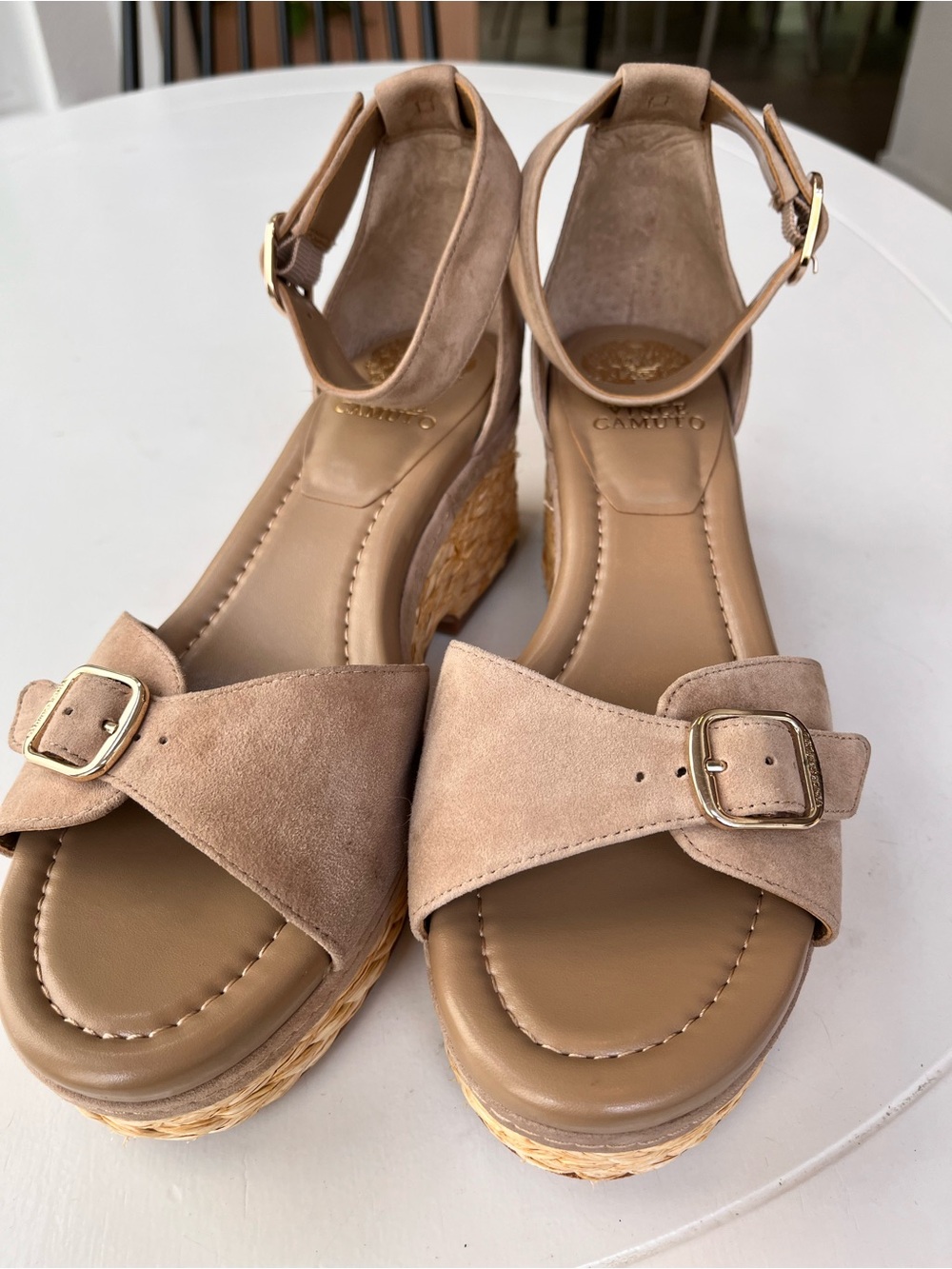 Vince Camuto Beige Suede Espadrille Wedge Sandals